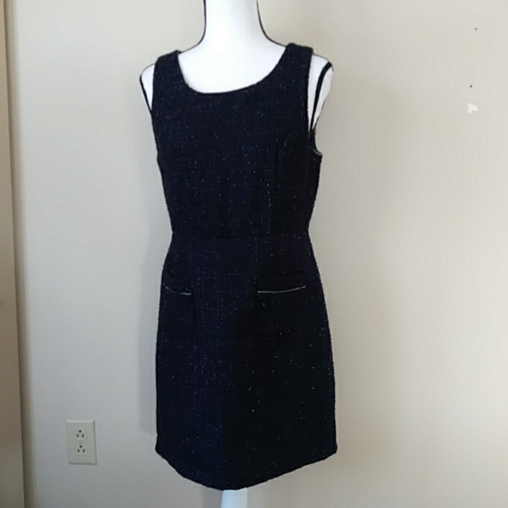Monteau Embellished Textured Shiny Dressy Dress L Navy Blue
